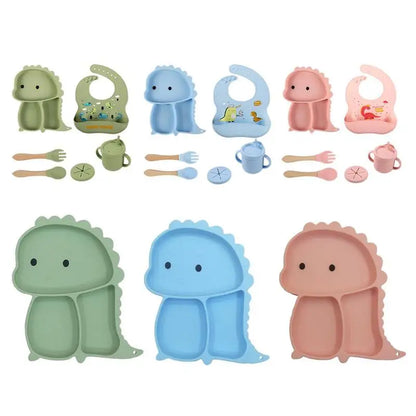 Dinosaur-Themed Silicone Dinnerware Set for Kids